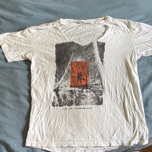 White Graphic Tee with Orange Accent